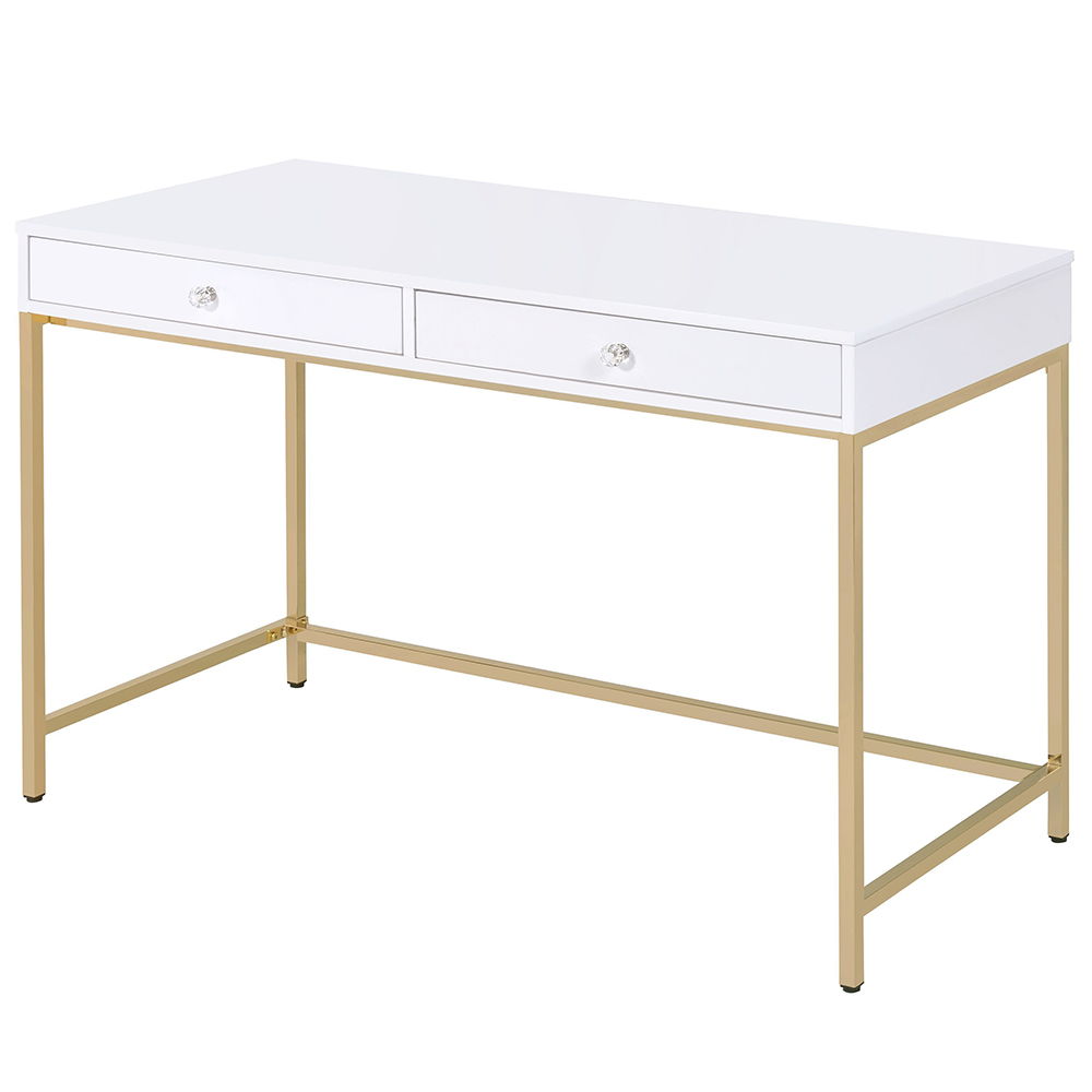 Ottey - Vanity Desk (Same 92540) - White High Gloss & Gold