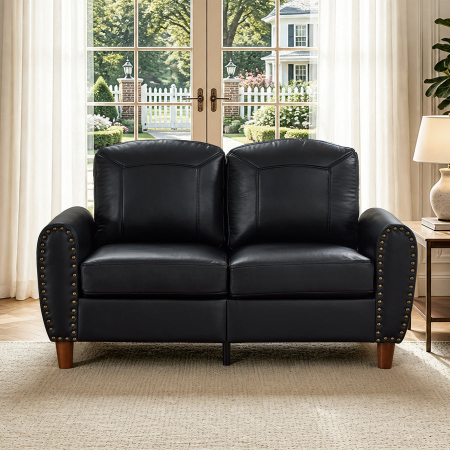 59" Classic Loveseat Sofa with Rolled Arms - Black Faux Leather