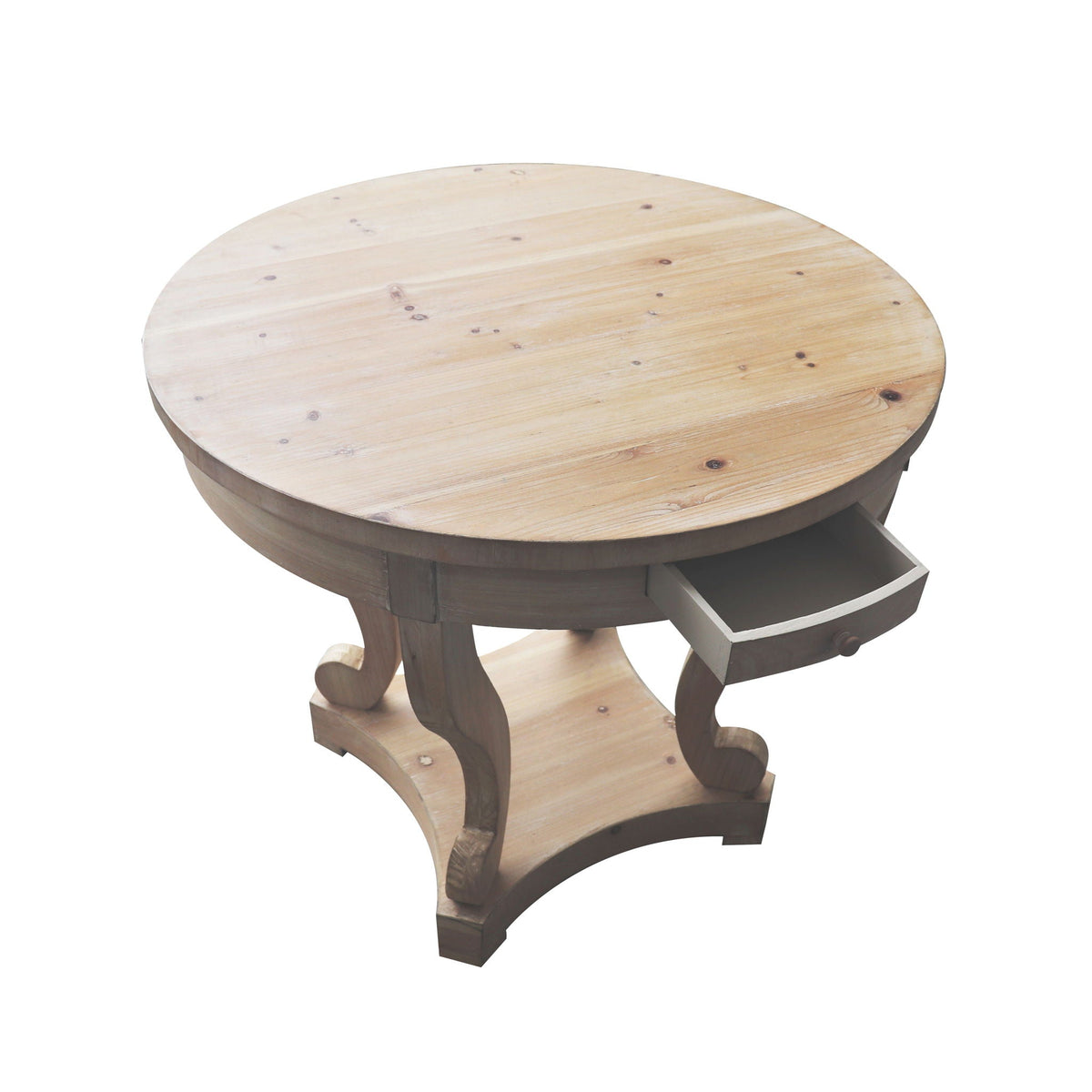 Natural Wood Grain Distressed Side Table with Curved Legs