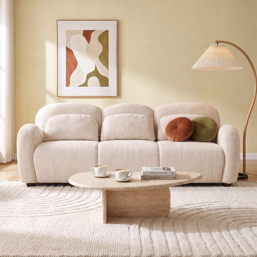Modern 3 Seater Boucle Sofa with Wooden Frame and 3 Pillows - 78 in.