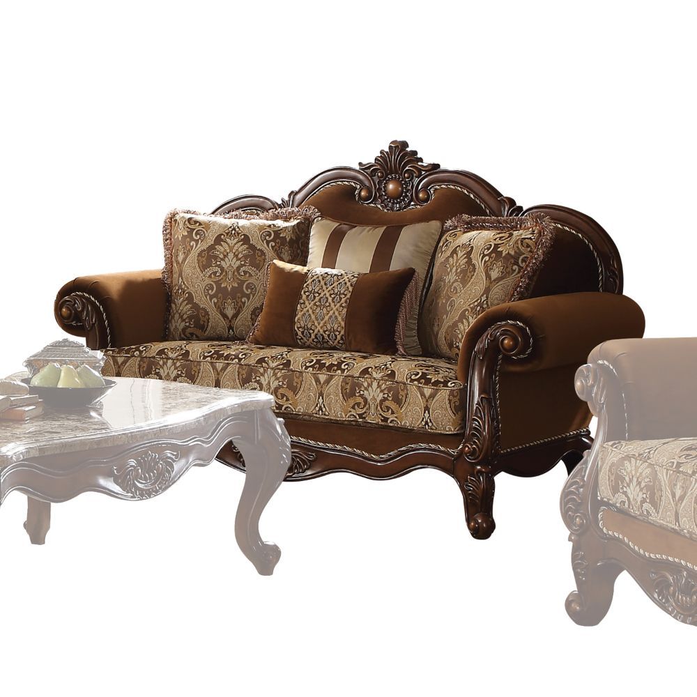 Jardena - Loveseat With 4 Pillows (Same Lv01592) - Pattern Fabric & Cherry Oak