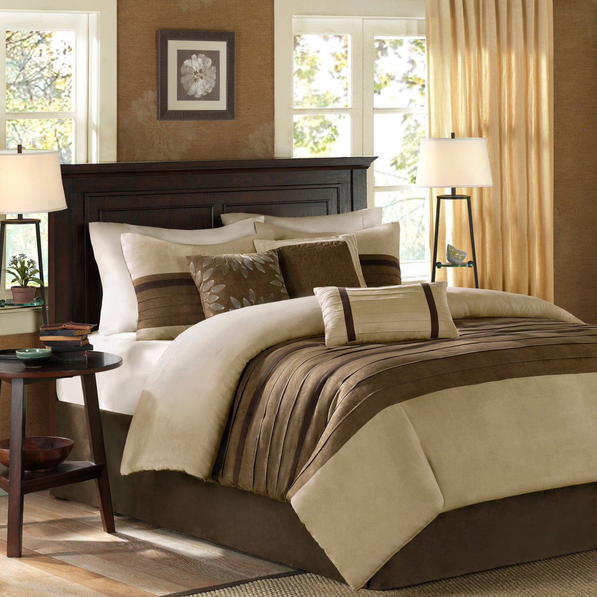 Natural Faux Suede King Comforter Set with Hypoallergenic Fill - 7 Piece