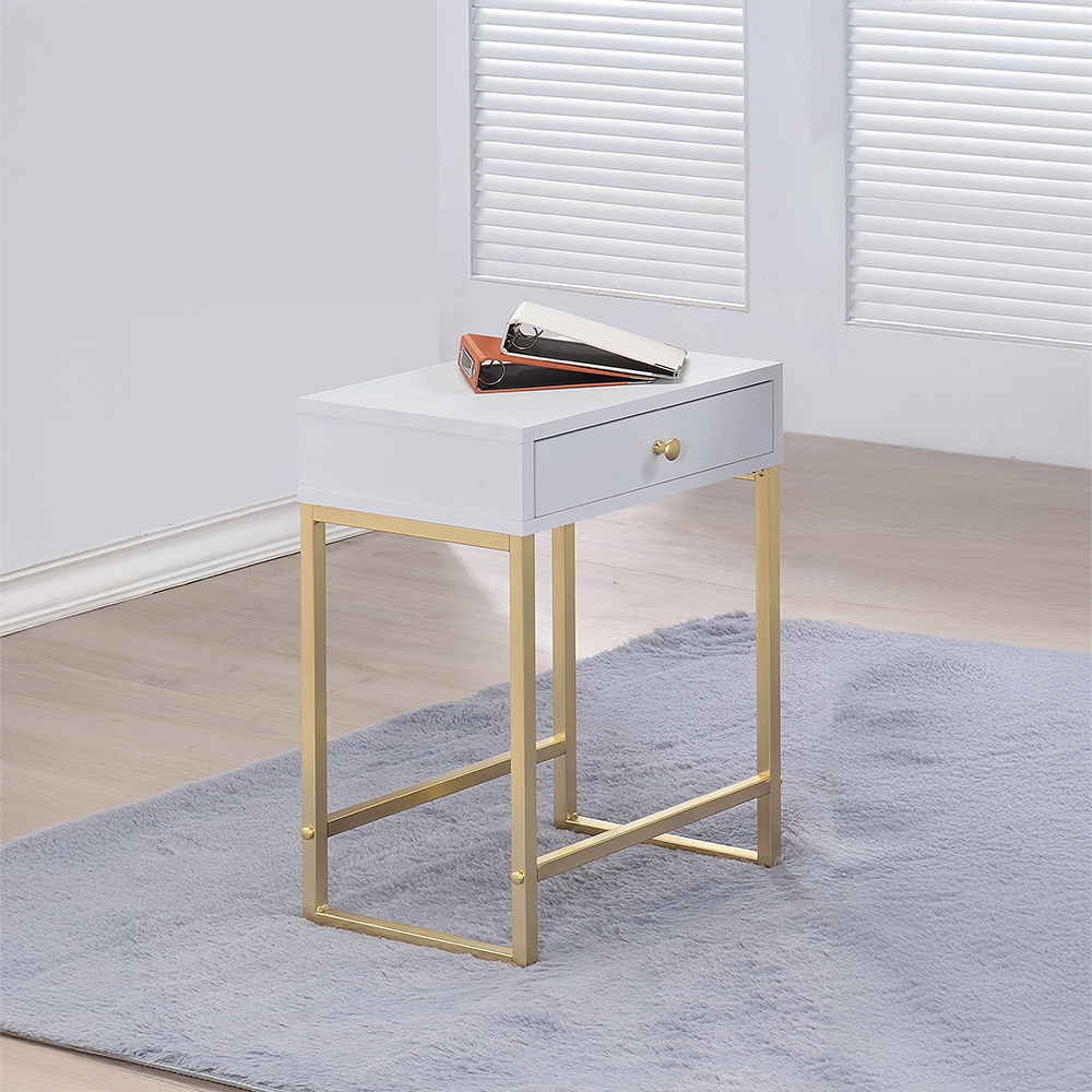 Coleen - Accent Table - White & Brass