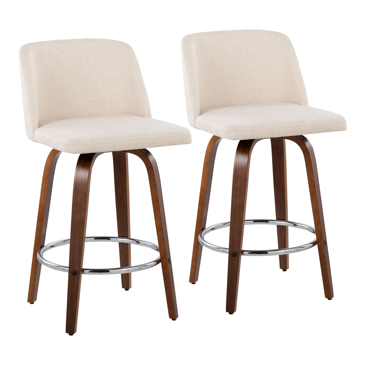 Mid-Century Modern Fixed-Height Counter Stool with Fabric Upholstery - Cream or Black