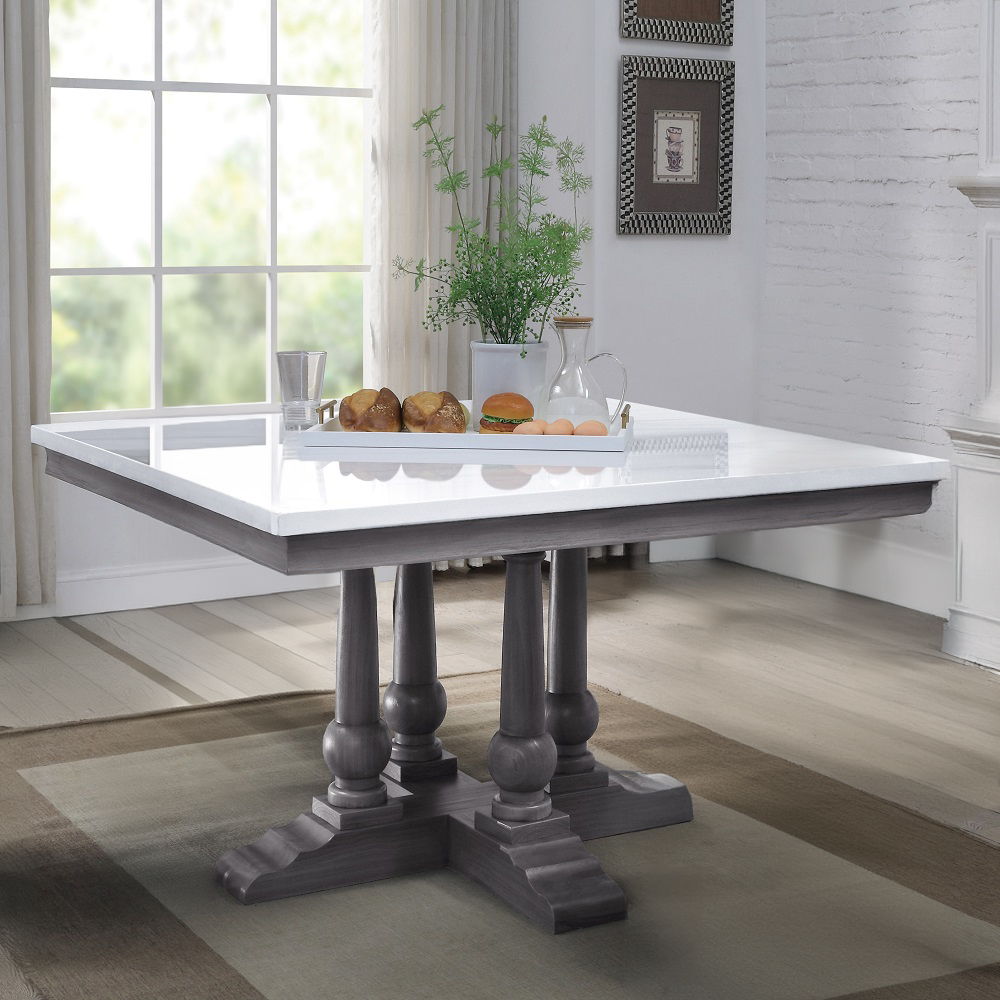 Yabeina - Square Dining Table - Marble Top Top & Gray Oak