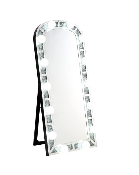 Noralie - Floor Mirror - Mirrored & Faux Diamonds