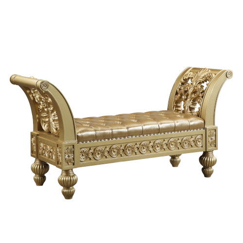 Seville - Bench - Gold Synthetic Leather & Gold