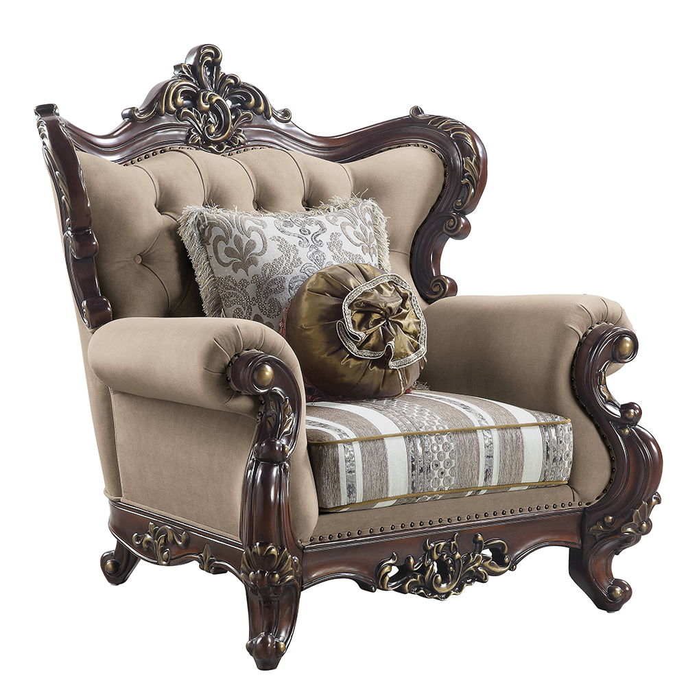 Ragnar - Chair With 2 Pillows - Light Brown Linen & Cherry