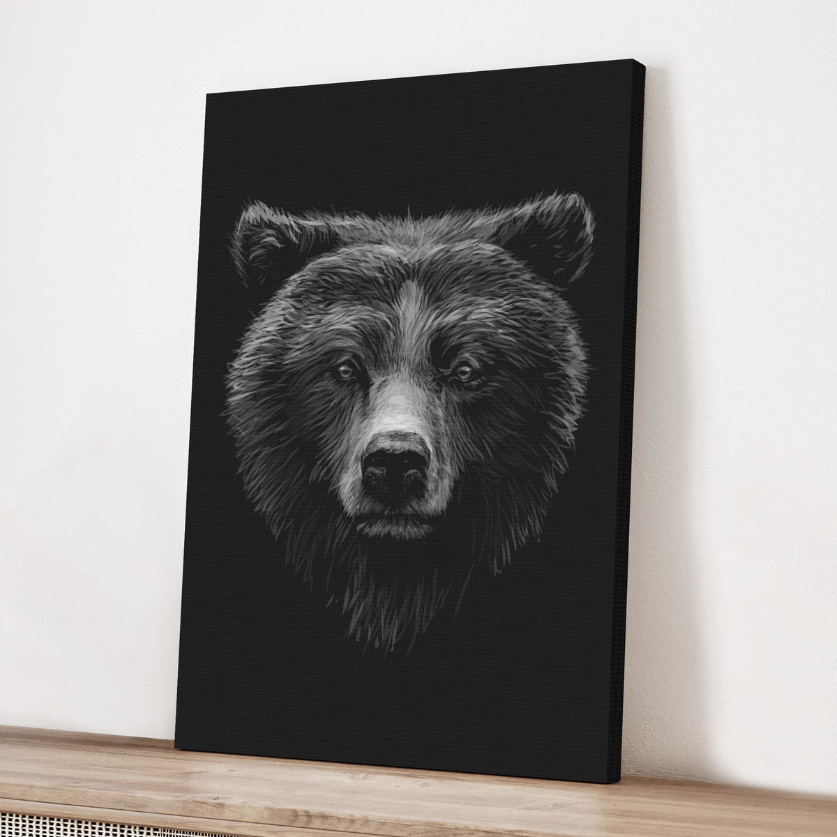 Animals Forest Bear Monochrome Canvas Wall Art