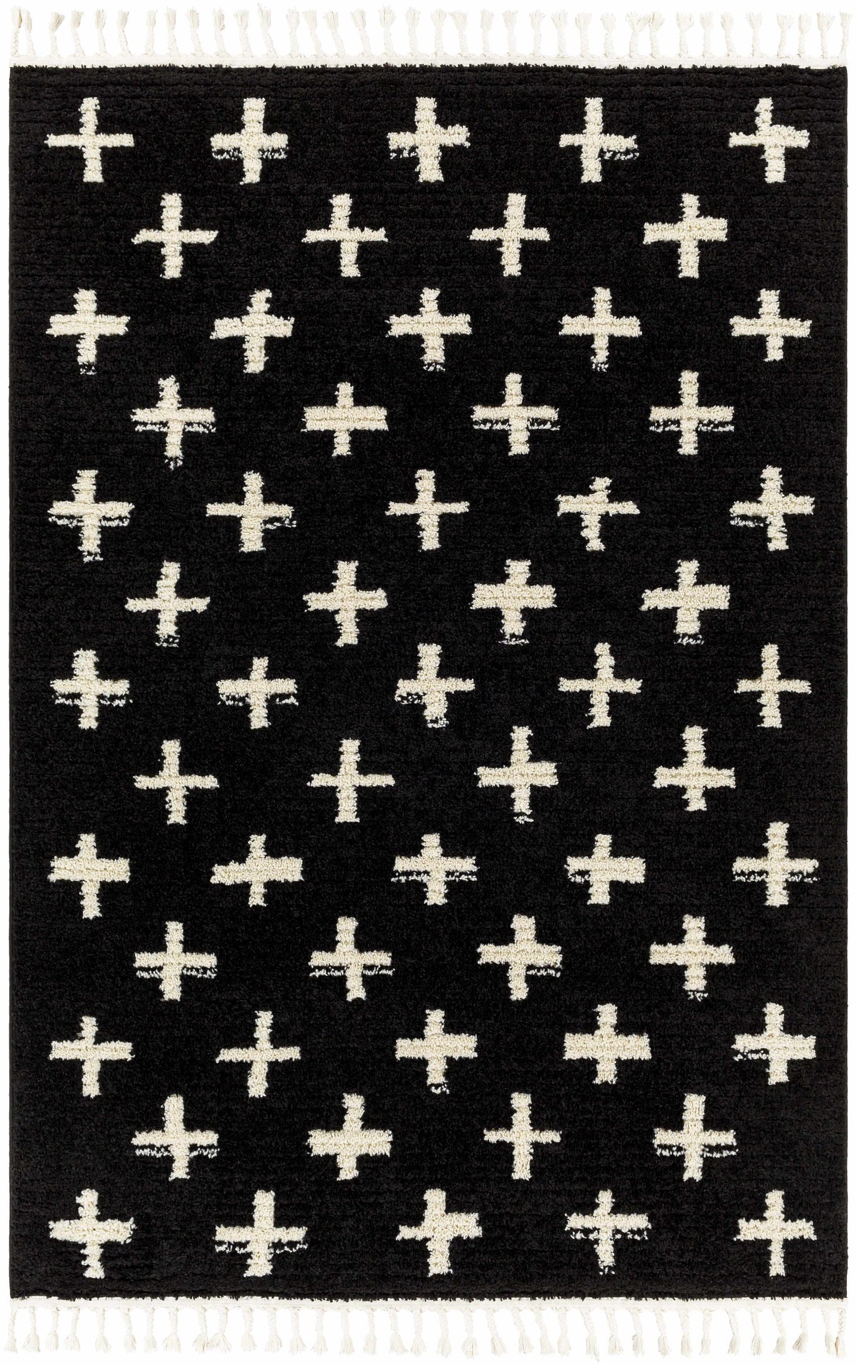 Anda White Cross on Black Plush Rug - Clearance