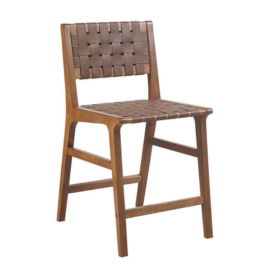Nebuluxe Faux Leather Woven Counter Stool with Solid Wood Frame - Pecan
