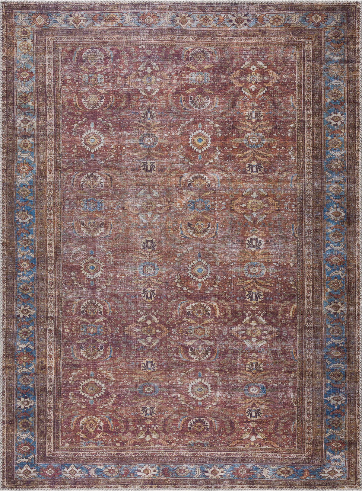 Rust Baki Traditional Washable Area Rug